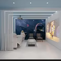 Modern Living Room Interior With Light Blue Walls White Sofa And Space Theme Mural