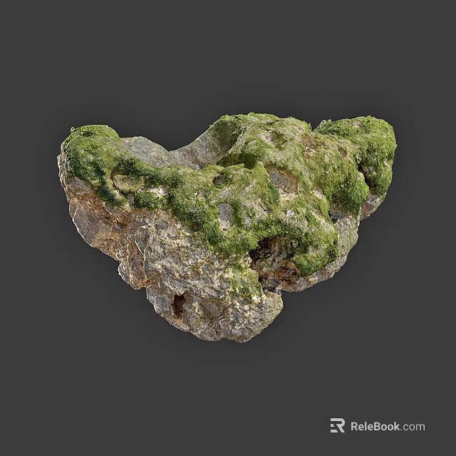 Natural Stone and Wood Decor Piece with Lush Green Mossy Surface 3d model 