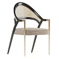 Elegant Modern Leisure Chair With Black Metal Frame Golden Armrests And Gray Fabric Cushion