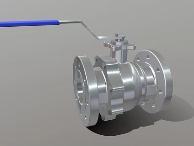Stainless Steel Industrial Ball Valve With Blue Handle And Flanged Ends 3d model