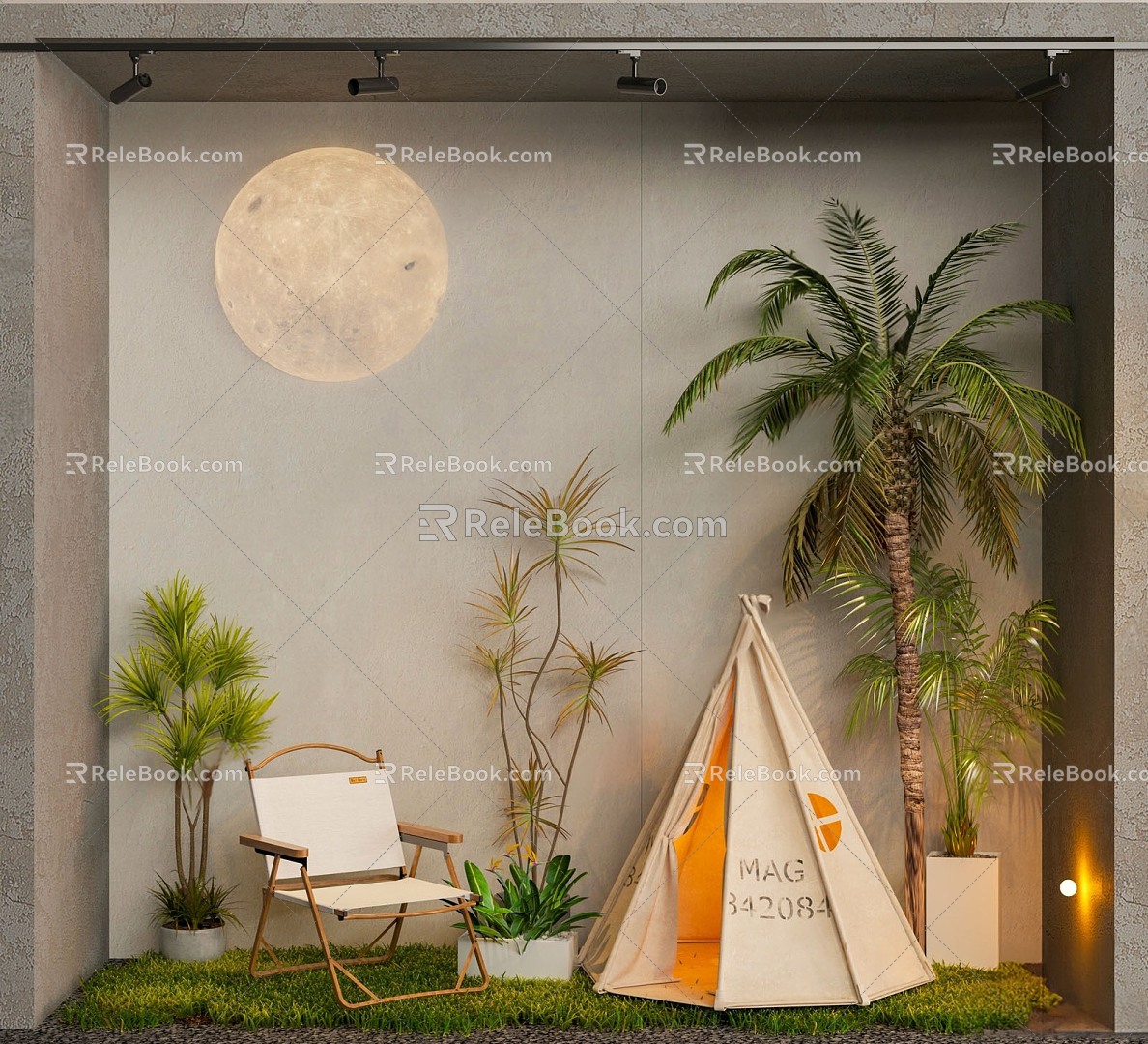 Shop Window Camping Shop Window Fishing Stool Tent Combination Camping Meichen Camping suit 3d model