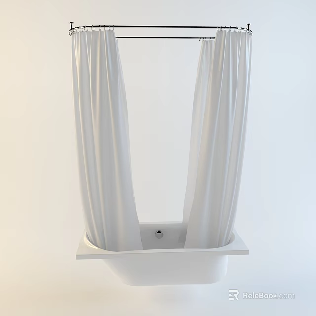 Modern White Fabric Shower Curtain As Essential Bathroom Accessory Over Bathtub 3d model 