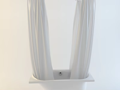 Modern White Fabric Shower Curtain As Essential Bathroom Accessory Over Bathtub 3d model