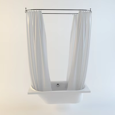 Modern White Fabric Shower Curtain As Essential Bathroom Accessory Over Bathtub 3d model