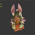 Game Movie Character With Rabbit Ears White Long Hair Green Headpiece And Orange Skin