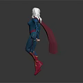 White Haired Female Superhero In Blue Costume With Red Cape And S Symbol
