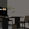 Modern Dining Room Interior Design With Gray Cabinets Dining Table And Decorative Plants 3d model
