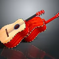 Art Supplies Decorated Musical Instruments Including Decorative Wooden and Red Acoustic Guitars