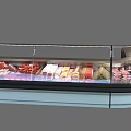 Supermarket Refrigerated Display Shelves With Glass Door And Various Food Products