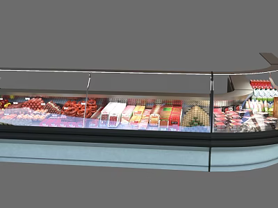 Supermarket Refrigerated Display Shelves With Glass Door And Various Food Products 3d model