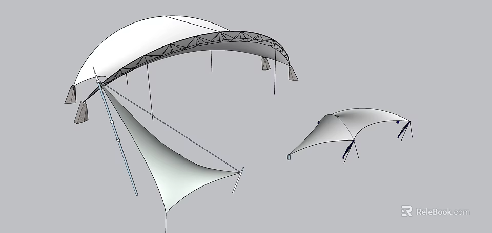 White Membrane Structure Outdoor Canopy With Support Frame And Modern Design 3d model 