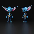 Blue Game and Movie Character with Large Ears in Detailed Outfit Front Back View