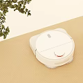 Intelligent Robot Vacuum Cleaner Cleaning Beige Floor With Green Plant Branches Around