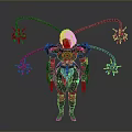 Sci Fi Character With Red Hair And Mechanical Arms In Black Pink Armor