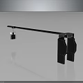 Modern Sleek Metal Bar Structure With Hanging Square Element Black Supports And Reflective Background