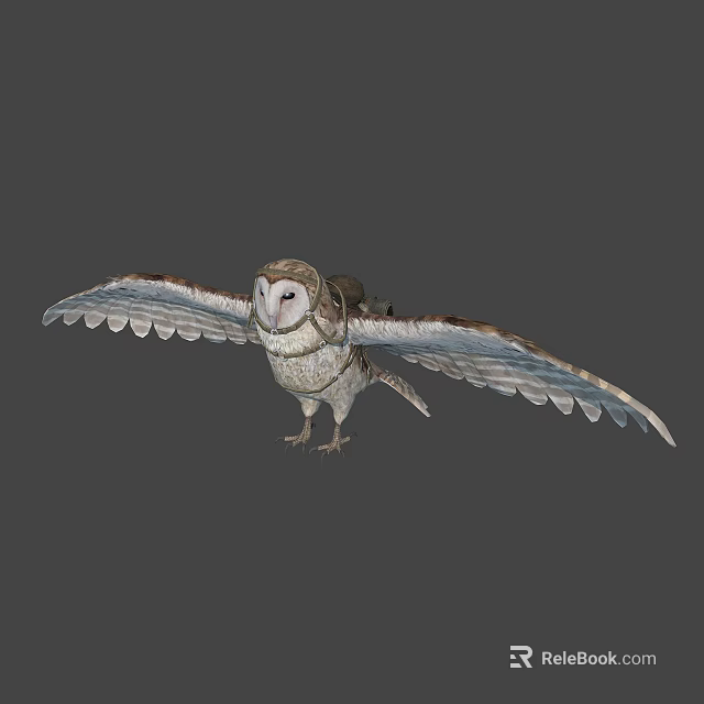 Flying Owl With Spread Wings And Brown White Feathers Against Gray Background 3d model 