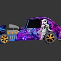 Vibrant Custom Car With Colorful Paint Job Large Engine And Cartoon Character