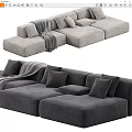 Gray And Beige Sectional Sofa With Decorative Pillows And Throw Blanket 3d model