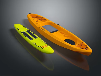Yellow And Neon Green Recreational Kayaks With Seats And Storage Compartments 3d model