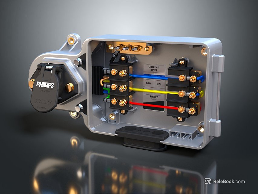Electrical Switch Panel Internal Wiring Structure With Terminal Blocks And Colored Wires 3d model 