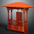 Wooden Pavilion With Red Tiled Roof Wooden Columns Carved Railings And Door