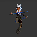 Warrior Character With White Headdress And Orange Skin Wielding Blue Lightsaber In Action Pose