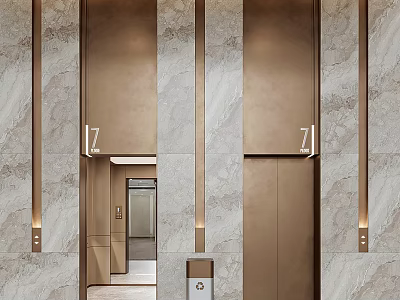 Elegant Modern Elevator Lobby With Marble Walls And Warm Lighting 3d model