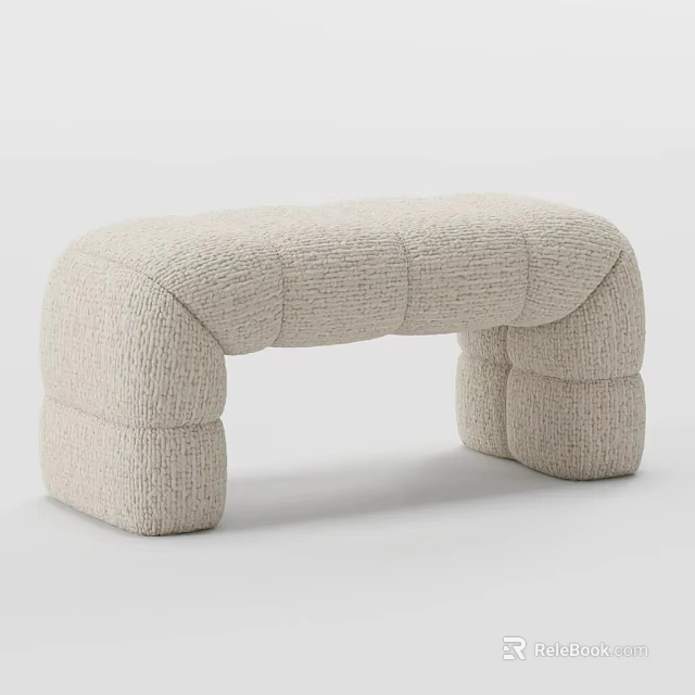 Beige Knitted Fabric Sofa Bench With Modern Arched Design And Thick Armrests 3d model 