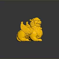 Yellow Winged Mythical Beast Traditional Sculpture In Sitting Posture With Ornate Details