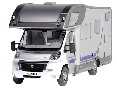 Ferrino Modern Motorhome Exterior With Silver Body Black Roof And Blue Stripes 3d model