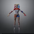 Harley Quinn Costume With Pink Blue Pigtails Daddys Lil Monster Top Blue Shorts And Tattoos