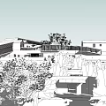 Architectural Museum Building Master Plan With Surrounding Trees And Open Spaces 3d model