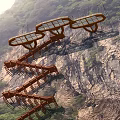 Cliffside Road Facilities With Glass Viewing Platforms And Wooden Staircases In Mountainous Area