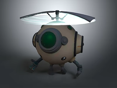 Sci Fi Mechanical Creature Character With Green Eye And Propeller Design 3d model