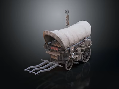 Vintage Covered Wagon Design With Wooden Wheels Canvas Cover And Storage Compartments 3d model
