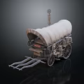 Vintage Covered Wagon Design With Wooden Wheels Canvas Cover And Storage Compartments