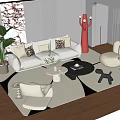 Modern Cream Style Sofa Coffee Table Combination Modern Cream Double Sofa Cream Style Floor Lamp Cream Style Carpet Modern Casual Single Sofa 3d model