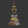 Traditional Multi Tiered Tower Architecture With Golden Roof And Brick Stone Base