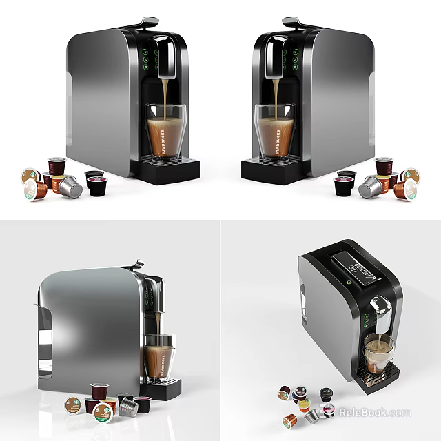 Modern Kitchen Appliance Coffee Machine With Capsule Pods And Coffee Cups 3d model