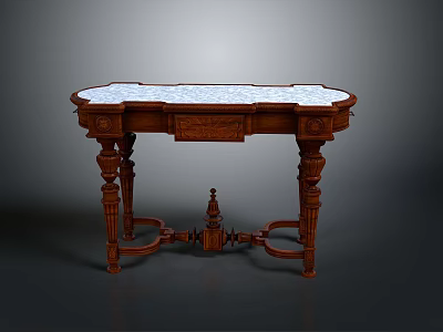 Elegant Vintage Wooden Console Table With Intricate Carvings And Marble Top 3d model
