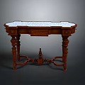 Elegant Vintage Wooden Console Table With Intricate Carvings And Marble Top