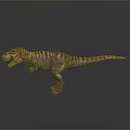 Realistic Tyrannosaurus Rex Dinosaur Model With Open Mouth Striped Skin On Gray Background And Reflection