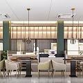 Modern Restaurant Interior With Green Bar Counter Wine Racks Bench Seating And Large Windows