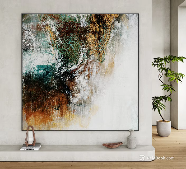 Abstract Oil Painting In Modern Room With Decor Elements 3d model 