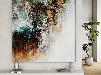 Abstract Oil Painting In Modern Room With Decor Elements 3d model