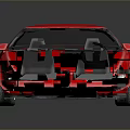 Red Sports Car Convertible With Black Top Shiny Body And Reflection On Ground