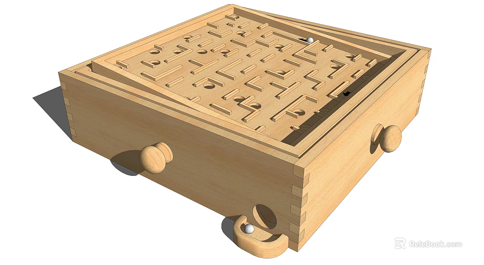 Wooden Maze Toy With Square Structure Maze Paths And Spherical Feet 3d model 