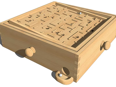 Wooden Maze Toy With Square Structure Maze Paths And Spherical Feet 3d model