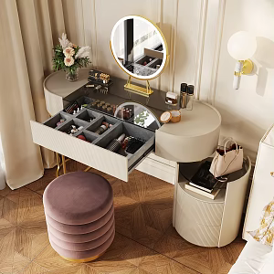 French Style Light Luxury Dressing Table and Chair Combination Dressing Table Accessories French Style Bedroom Dressing Table Dressing Mirror Accessories Combination 3d model