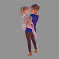 Modern Double Mom Laughs With Daughter 3d model